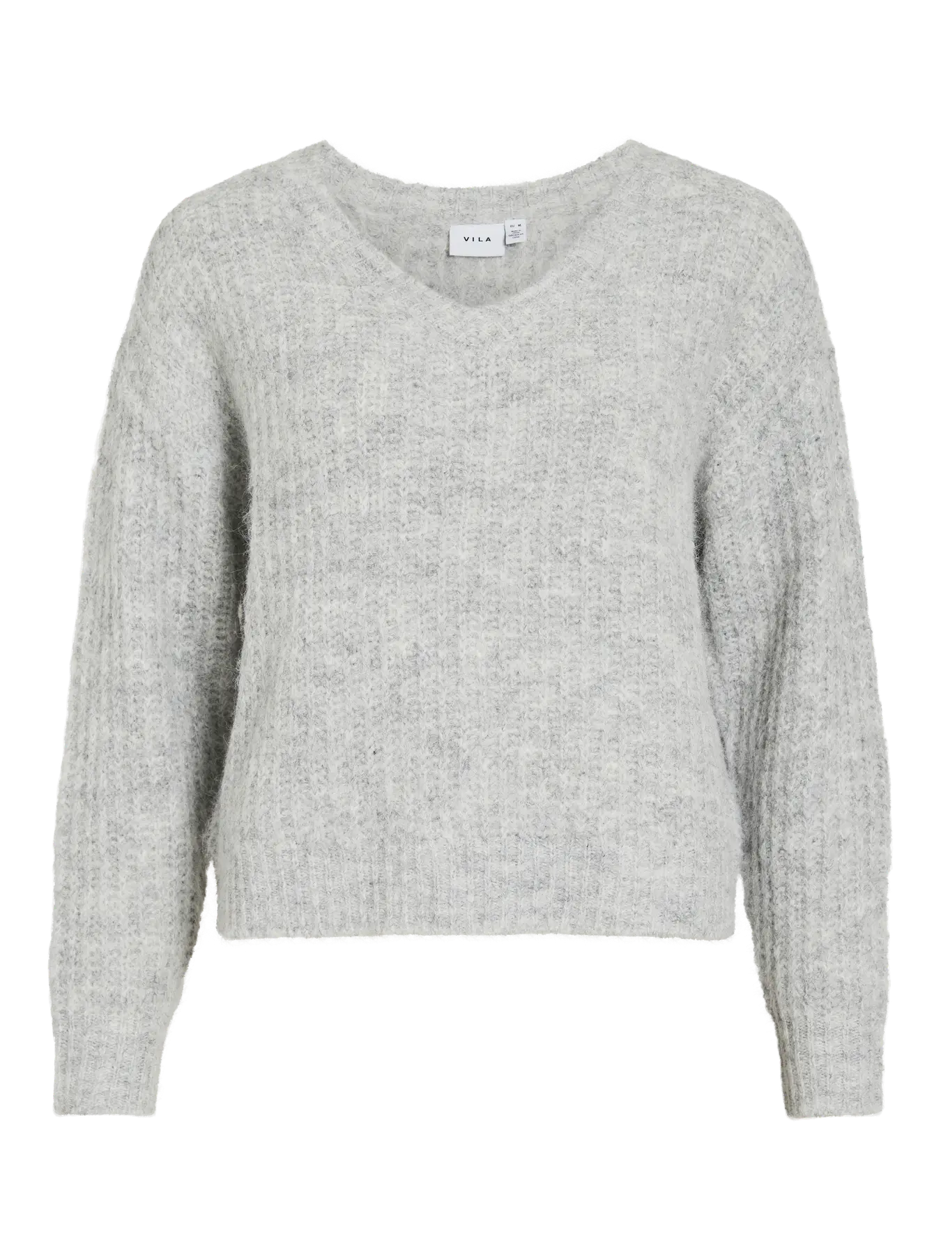 VILA VILAMPE V-Neck Knit Top (14112721) – Medium Grey Melange, forside