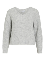 VILA VILAMPE V-Neck Knit Top (14112721) – Medium Grey Melange, forside