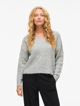 VILA VILAMPE V-Neck Knit Top (14112721) – Medium Grey Melange, forside