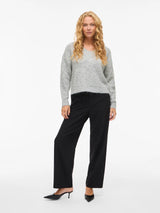VILA VILAMPE V-Neck Knit Top (14112721) – Medium Grey Melange, forside