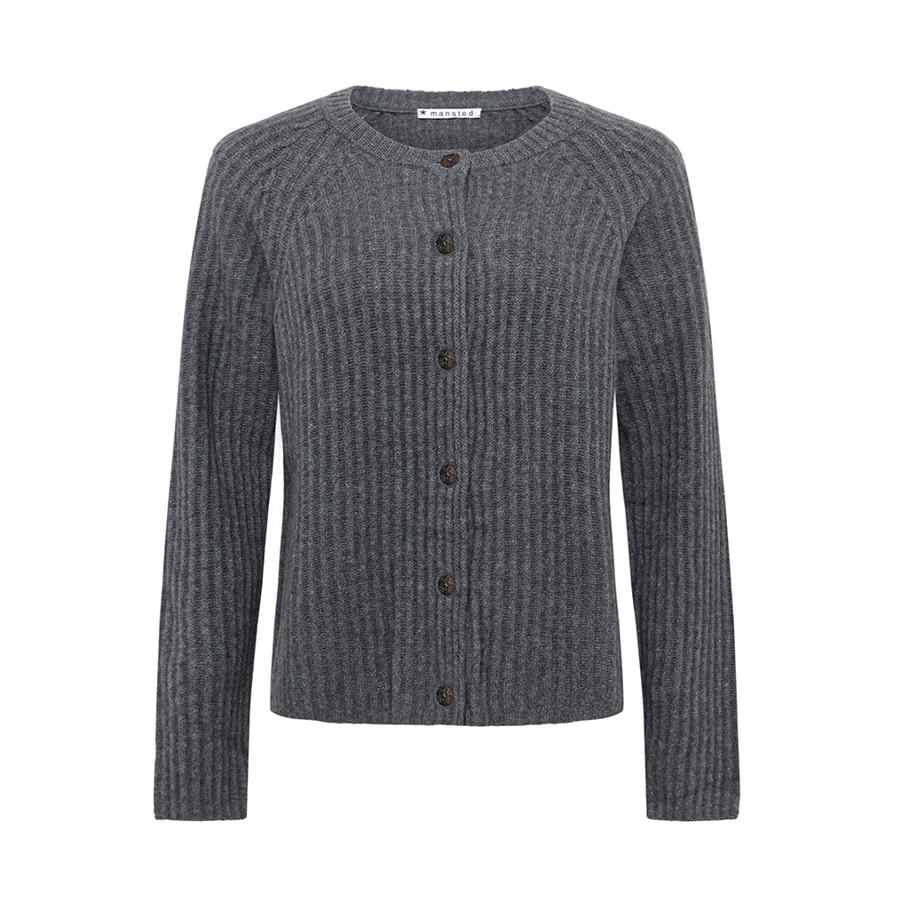 Mansted Zaha yak-uld cardigan i farven Cold Grey – front med raglanærmer