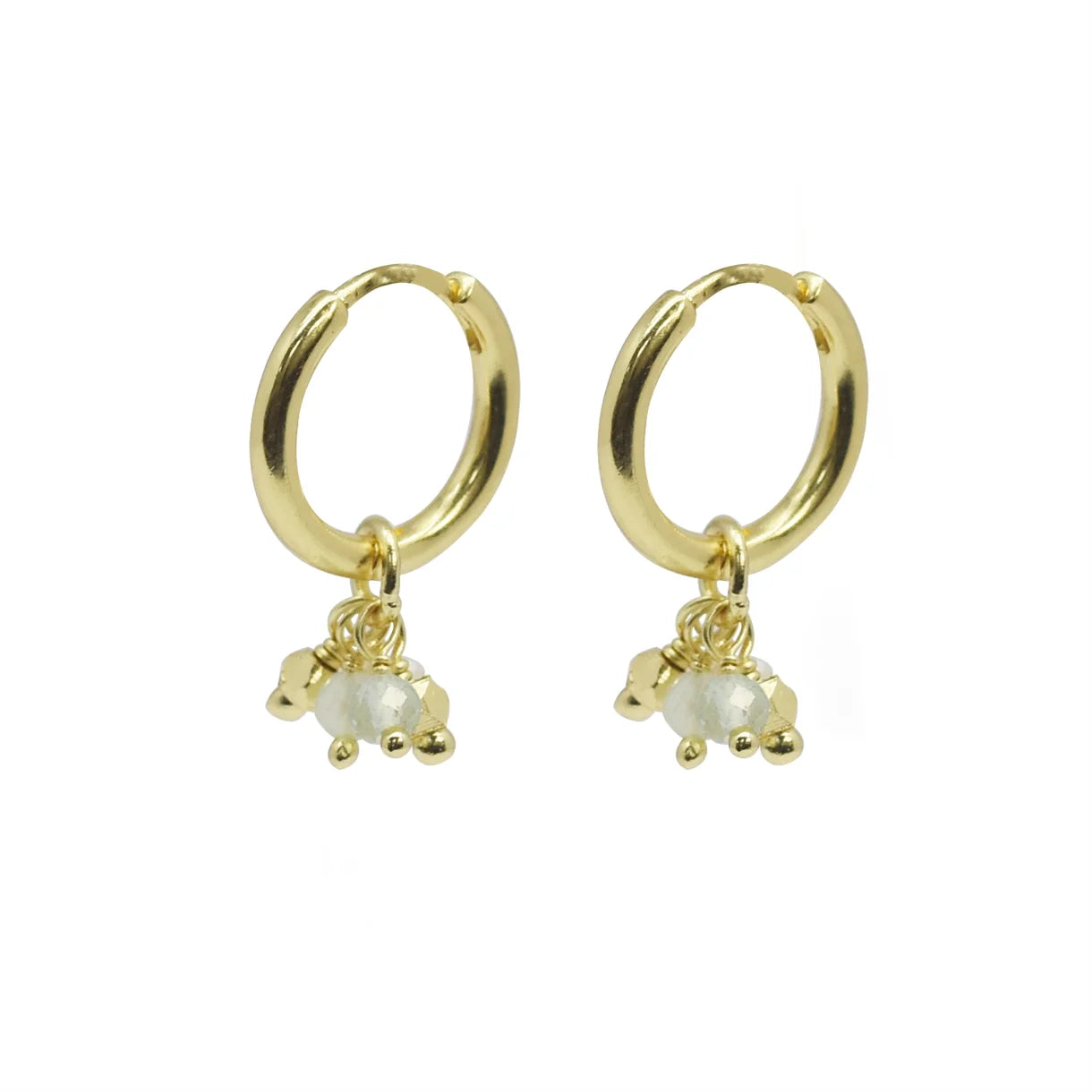 Zefina Denmark Clover Green forgyldte øreringe med aftagelige perler